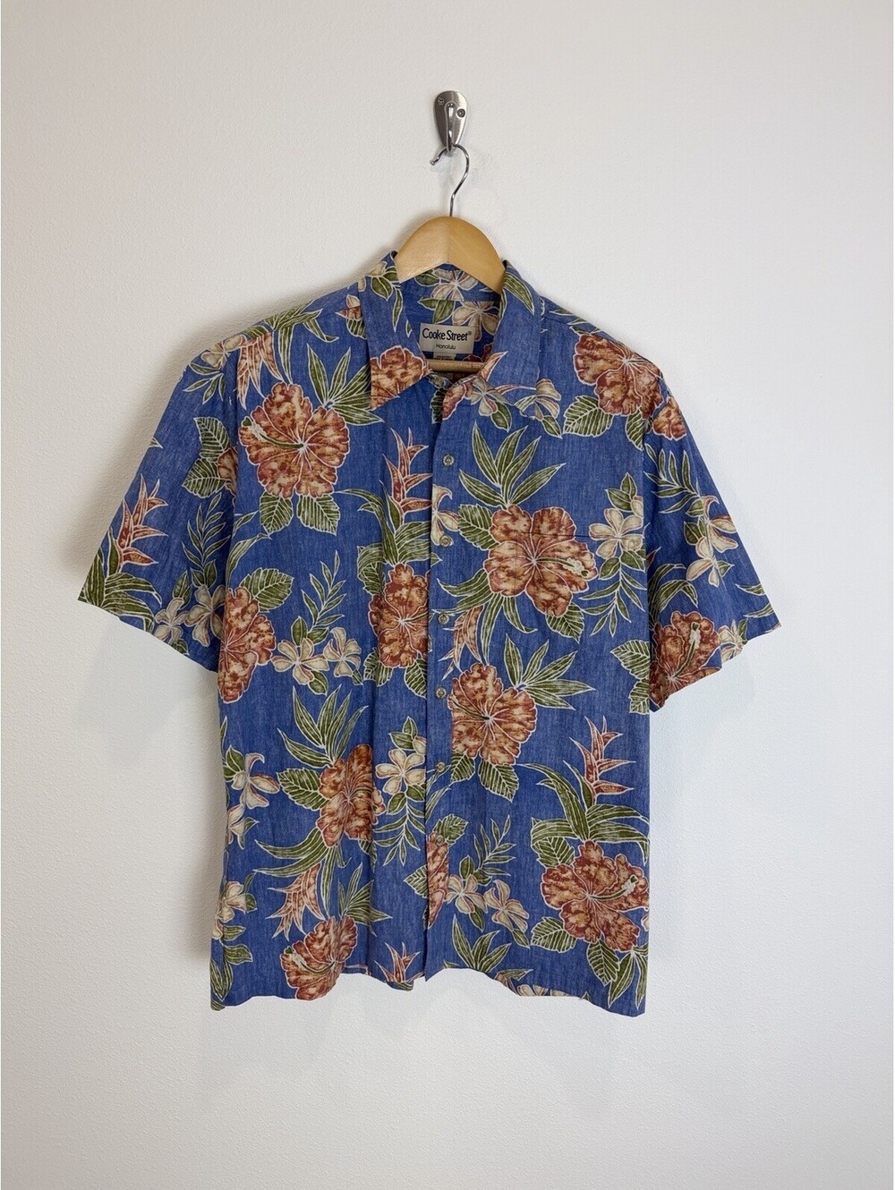 VTG Cooke Street Honolulu Hawaii Aloha Shirt Men’s XL Made In Hawaii Blue Floral